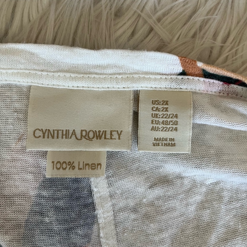 {Cynthia Rowley} Botanical Palm Leaf Short Sleeve Linen Tee - Womens 2X - Picture 7 of 8